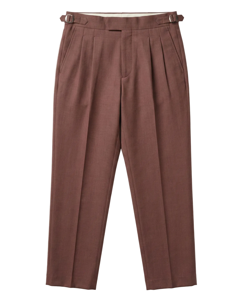 Brown pleated pants on a white background