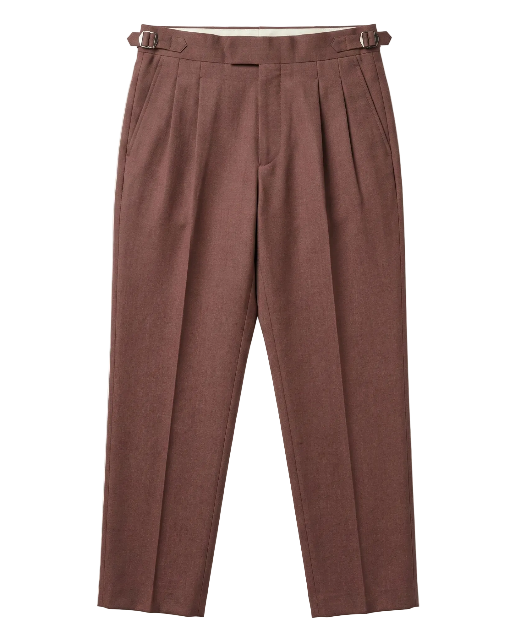 Brown pleated pants on a white background