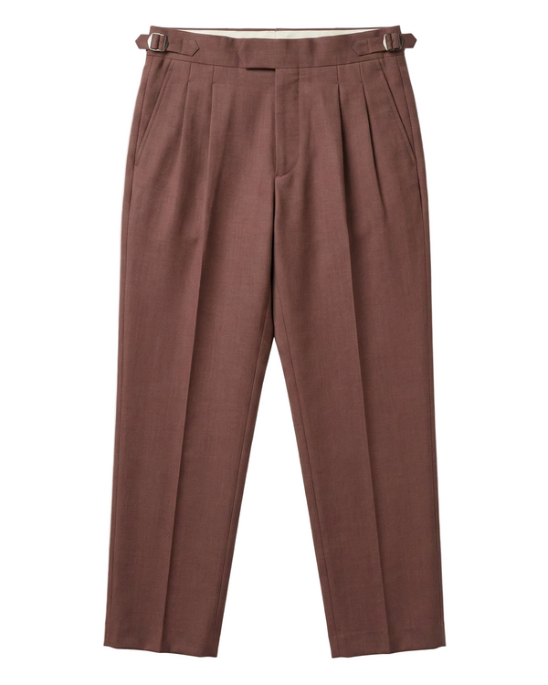 Brown pleated pants on a white background
