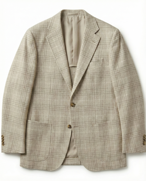 Beige Plaid Sport Jacket in Wool, Silk & Cotton