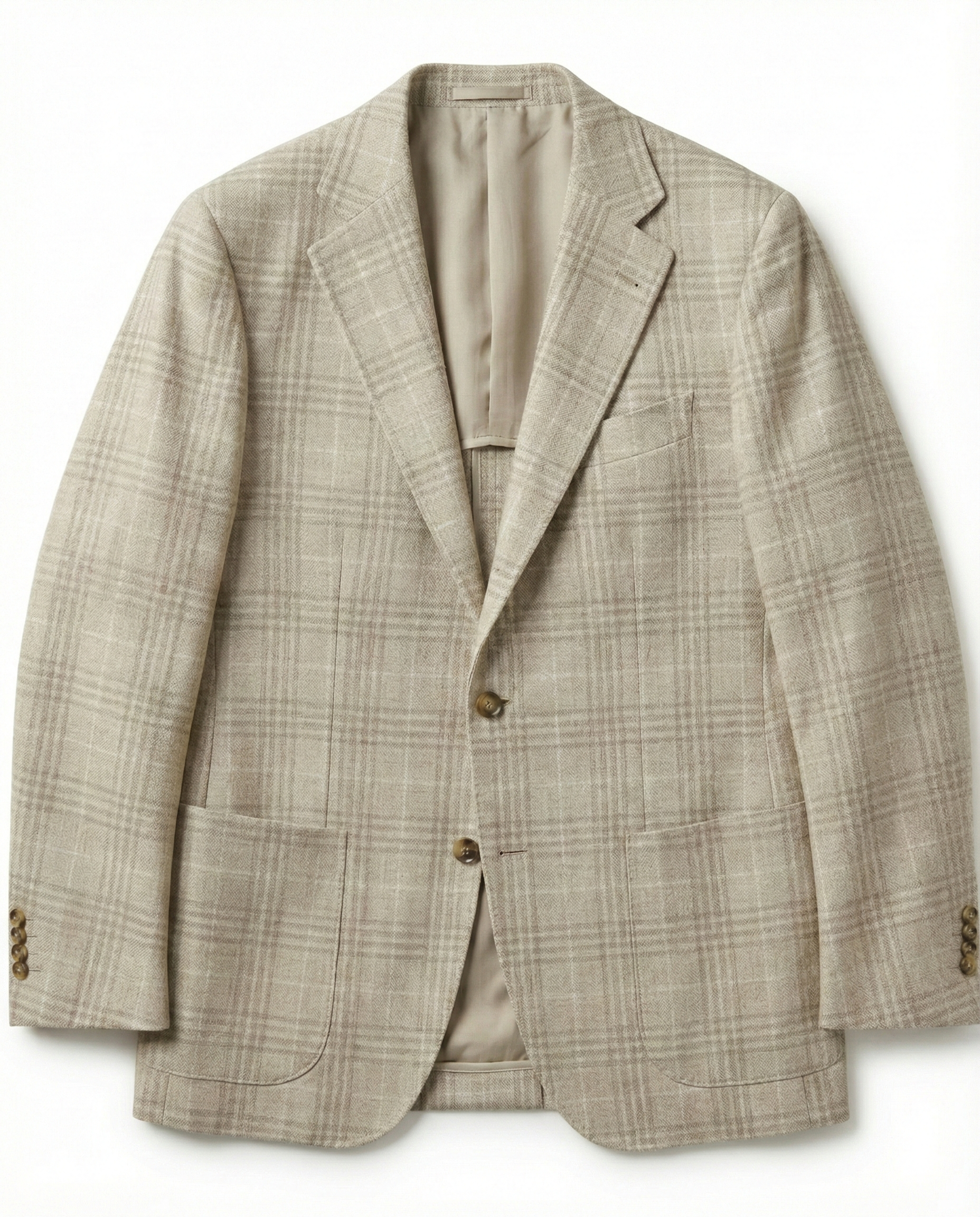 Beige Plaid Sport Jacket in Wool, Silk & Cotton