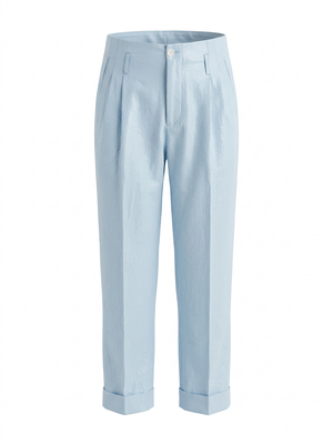 Ice Blue Seersucker Pleated Trousers