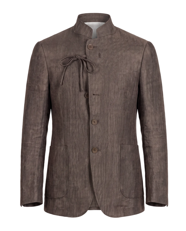 Convertible Sports Jacket in Brown Linen by Mohtaram, detail view 2