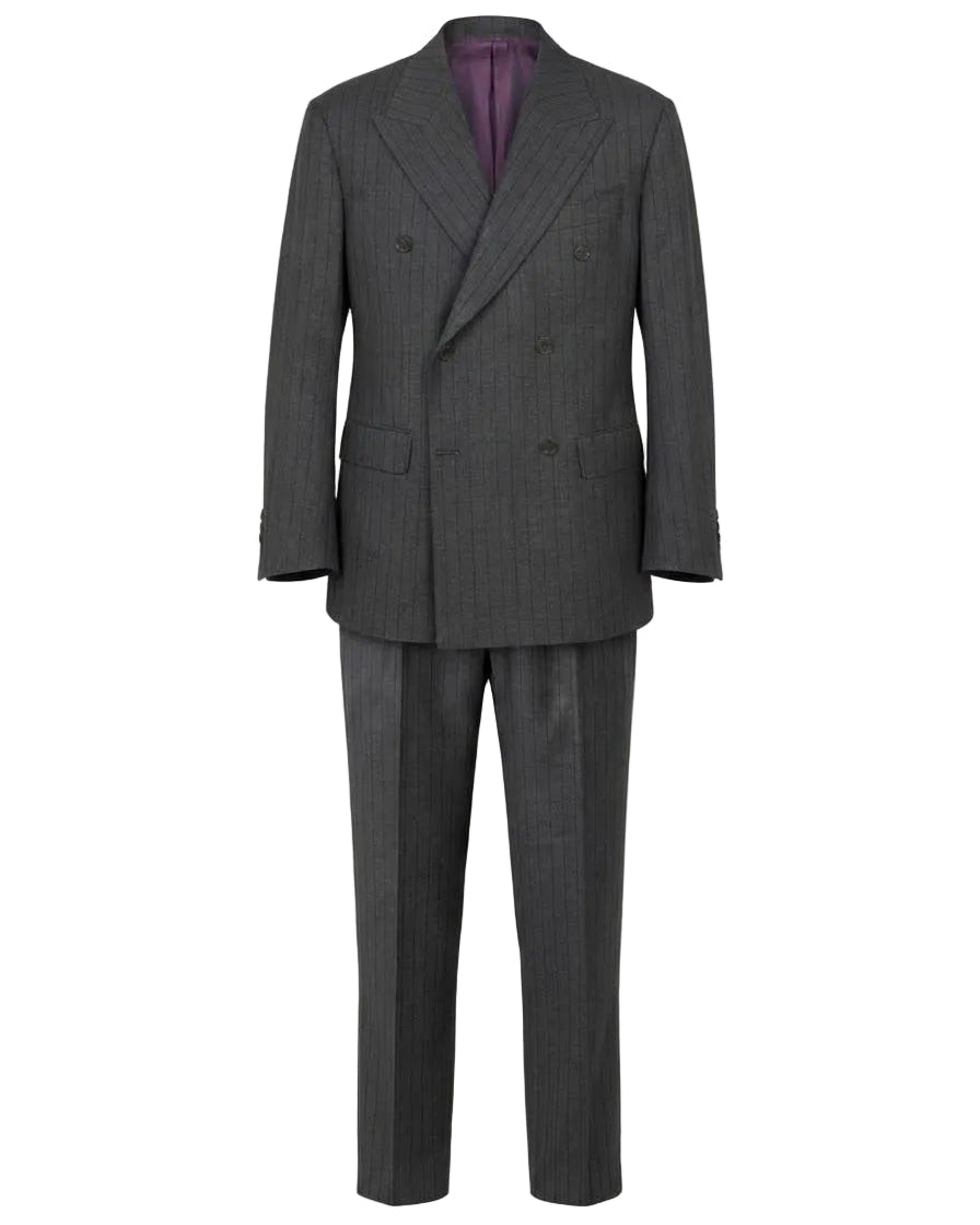 Mohtaram Grey & Charcoal Pinstriped Double-Breasted Suit in Vitale Barberis Canonico wool