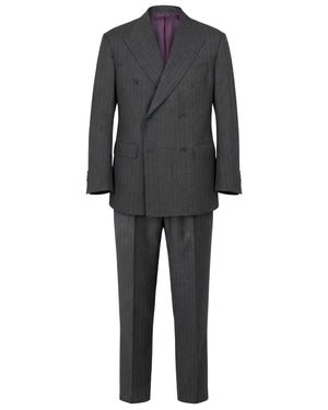 Mohtaram Grey & Charcoal Pinstriped Double-Breasted Suit in Vitale Barberis Canonico wool