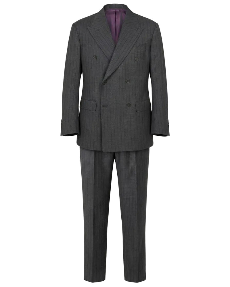 Mohtaram Grey & Charcoal Pinstriped Double-Breasted Suit in Vitale Barberis Canonico wool