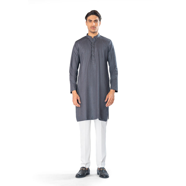 green cross stitched kurta