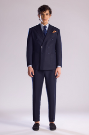 Linen Double Breasted Suit in Midnight Blue