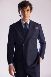 Linen Double Breasted Suit in Midnight Blue