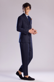 Linen Double Breasted Suit in Midnight Blue