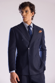 Linen Double Breasted Suit in Midnight Blue