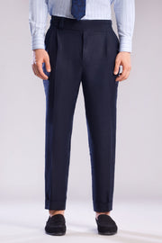 Mid-Rise Linen Trousers in Midnight Blue