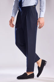 Mid-Rise Linen Trousers in Midnight Blue