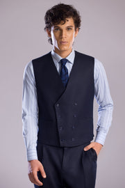 Linen Double-Breasted Vest with V Neck in Midnight Blue