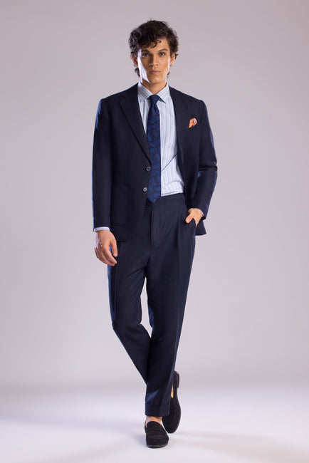 2-Piece Linen Suit with Notch Lapel in Midnight Blue