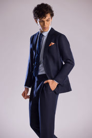 2-Piece Linen Suit with Notch Lapel in Midnight Blue