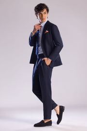 2-Piece Linen Suit with Notch Lapel in Midnight Blue