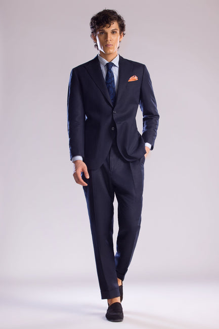 2-Piece Linen Suit with Peak Lapel in Midnight Blue