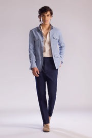 Linen Safari Overshirt in Sky Blue