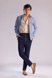 Linen Safari Overshirt in Sky Blue