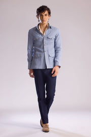 Linen Safari Overshirt in Sky Blue