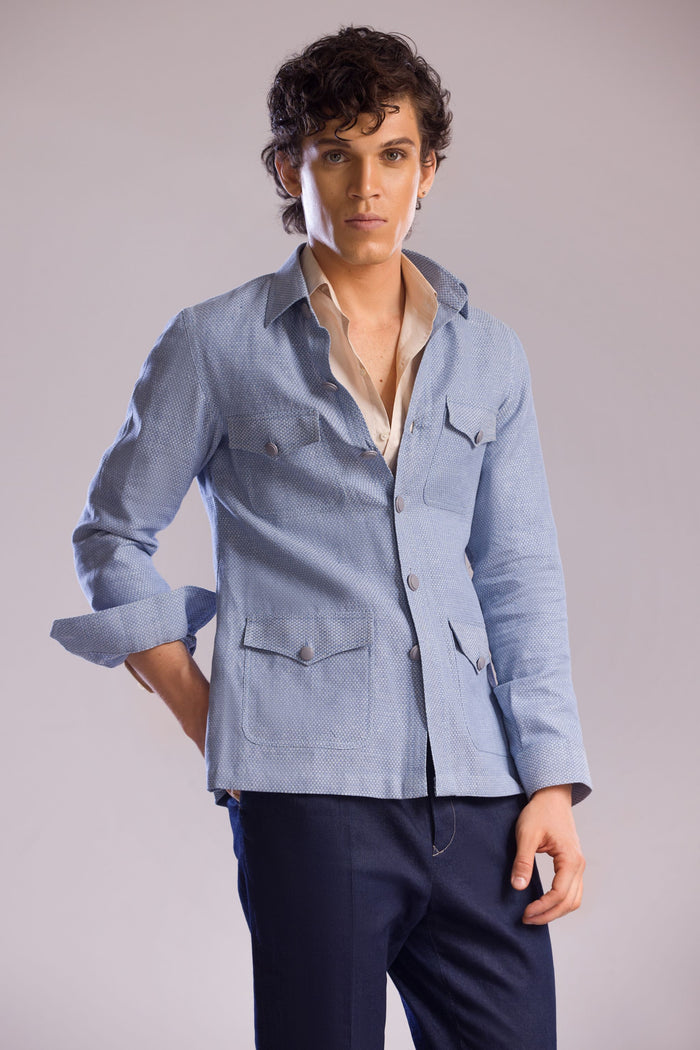 Linen Safari Overshirt in Sky Blue