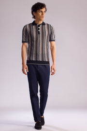 Jacquard Knit Polo Shirt with Zig-zag Pattern