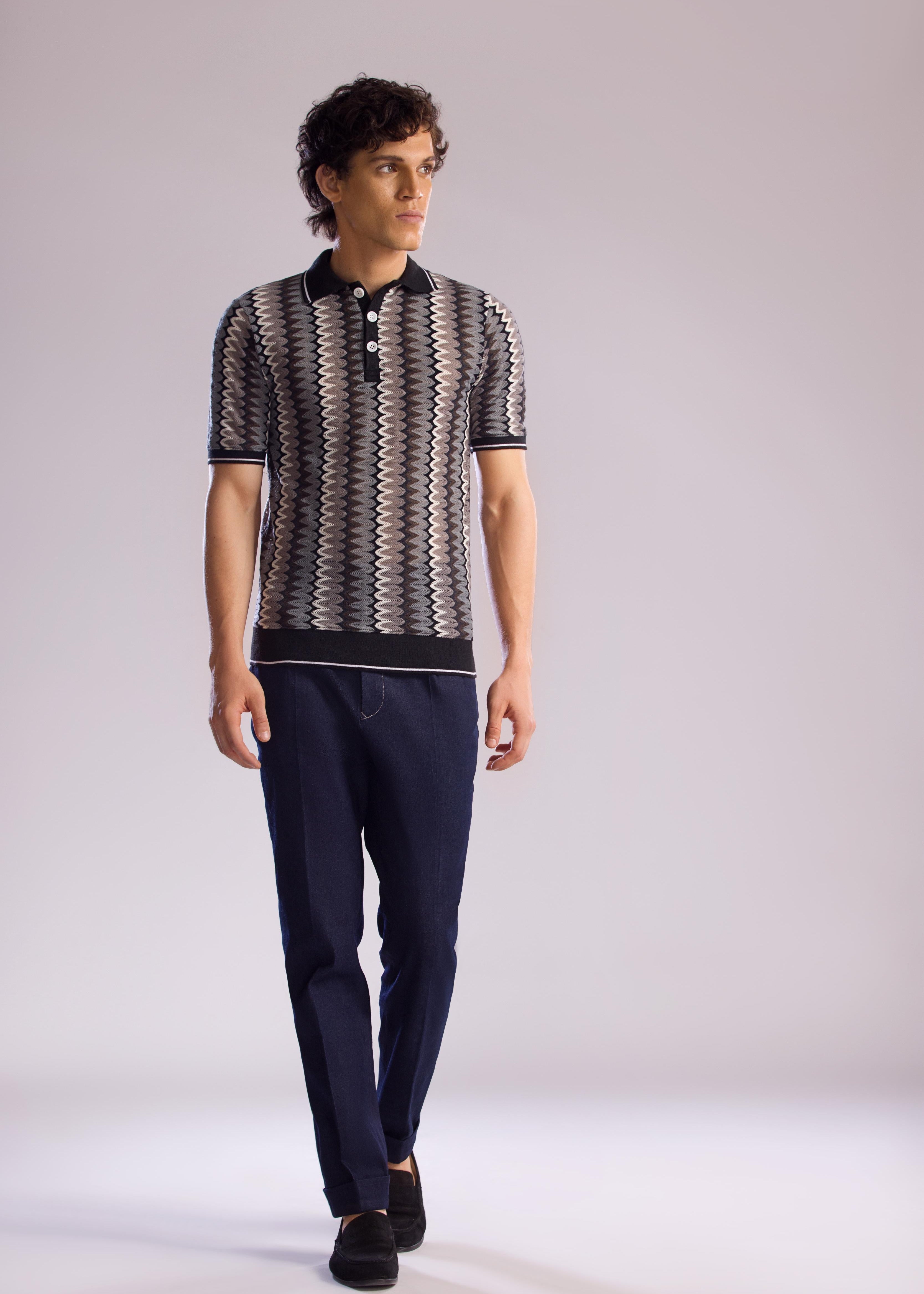 ワコマリア STRIPED KNIT JACQUARD POLO SHIRT M WACKO MARIA Striped Jacquard Knit Polo Shirt 