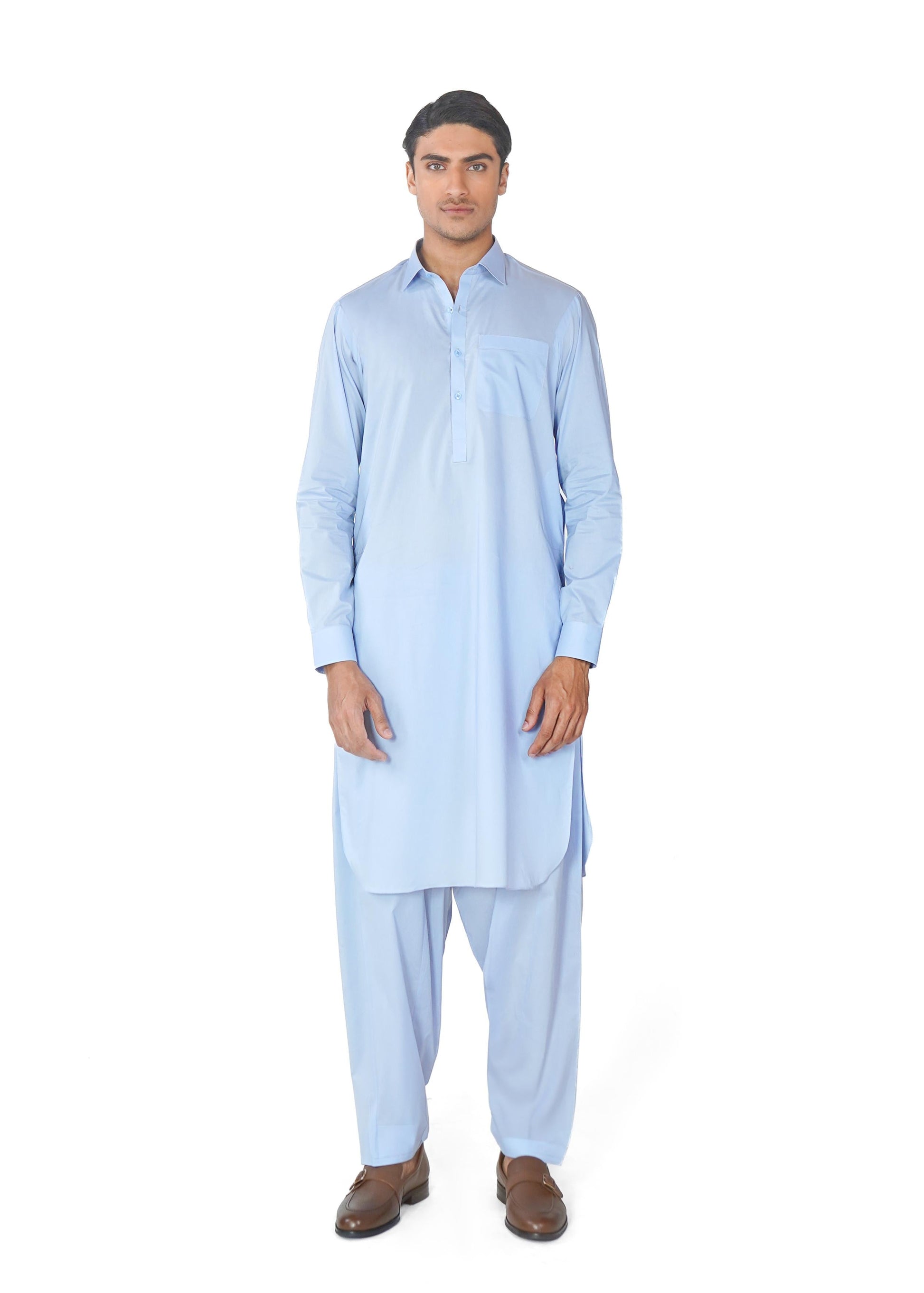 Kameez Shalwar Suit in Sky Blue Pima Cotton