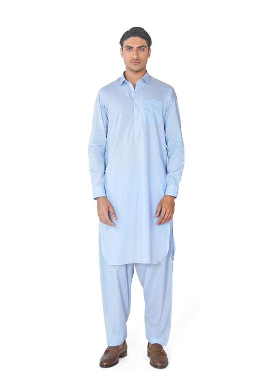 Kameez Shalwar Suit in Sky Blue Pima Cotton
