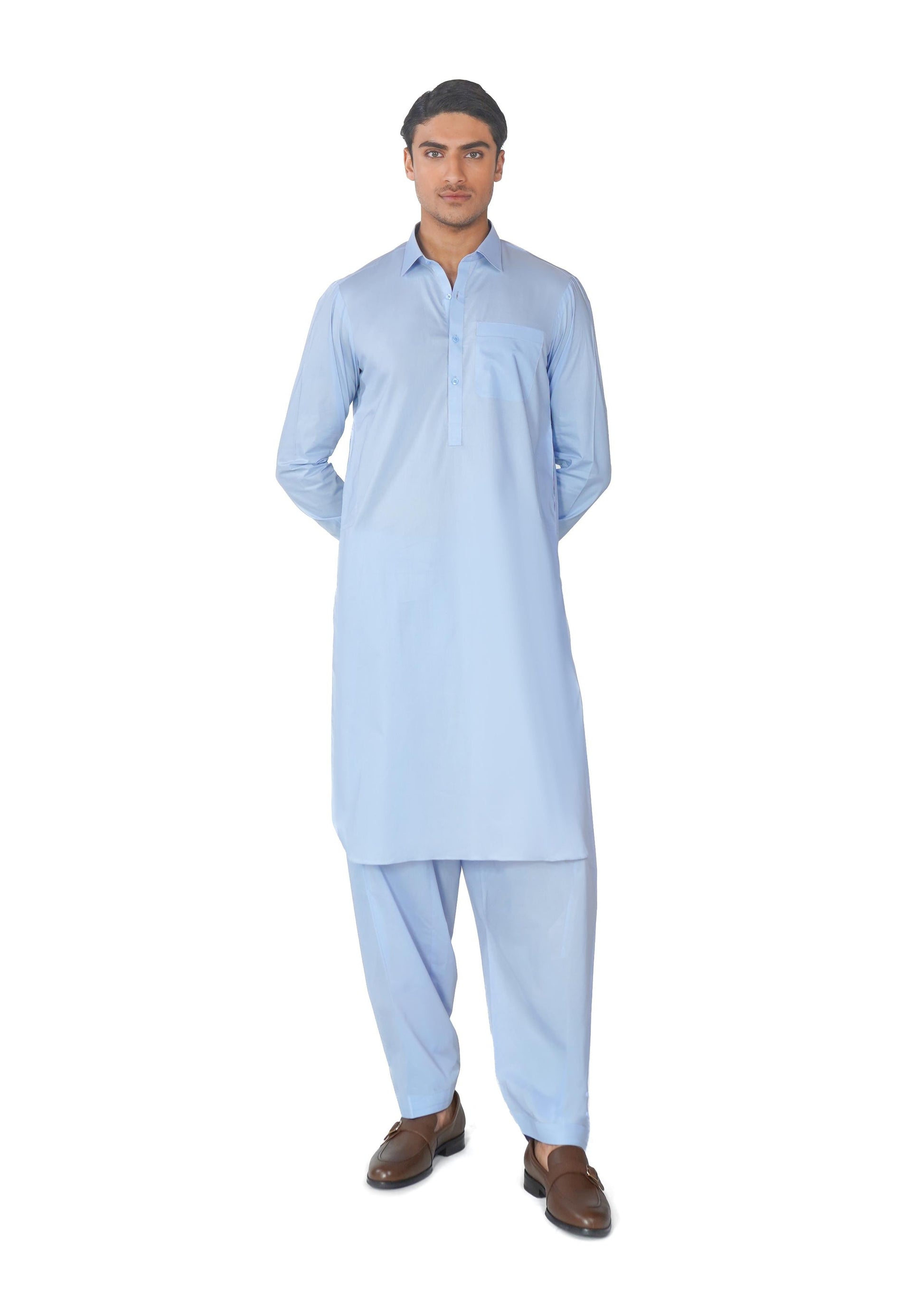 Kameez Shalwar Suit in Sky Blue Pima Cotton