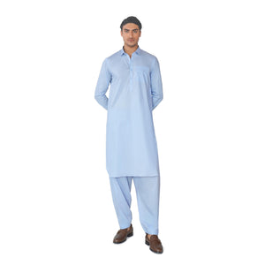 Kameez Shalwar Suit in Sky Blue Pima Cotton