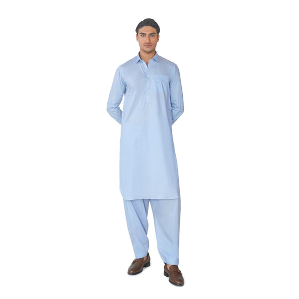 Kameez Shalwar Suit in Sky Blue Pima Cotton