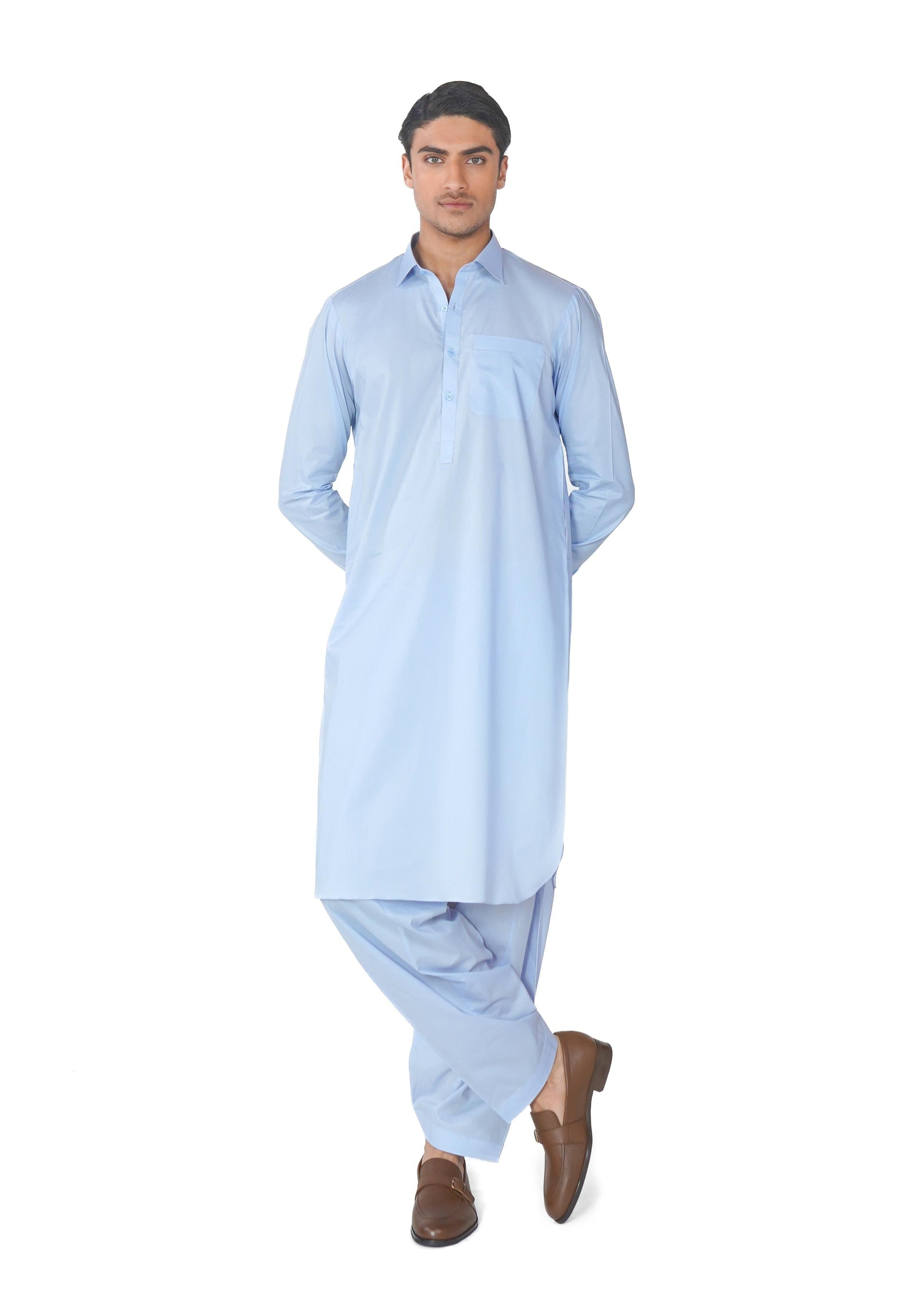 Kameez Shalwar Suit in Sky Blue Pima Cotton
