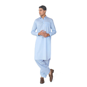 Kameez Shalwar Suit in Sky Blue Pima Cotton