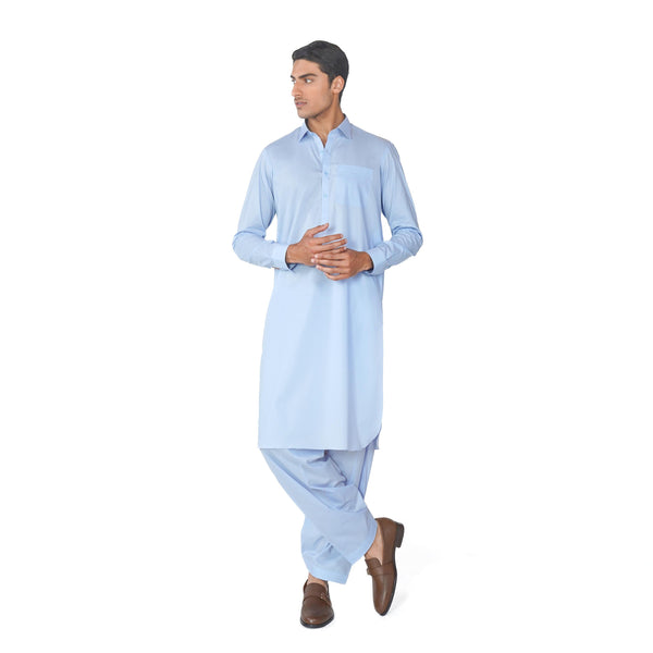 Kameez Shalwar Suit in Sky Blue Pima Cotton