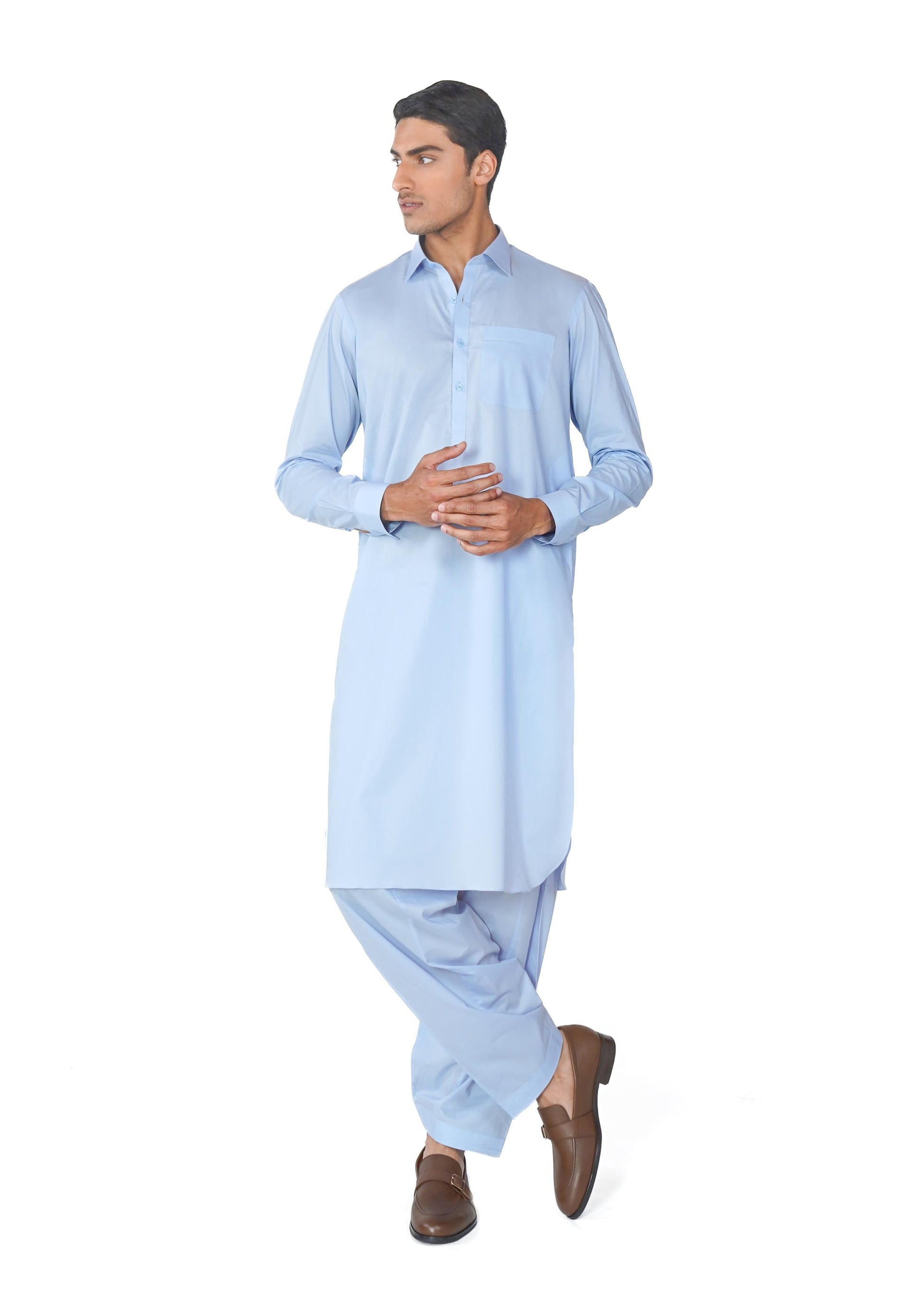 Kameez Shalwar Suit in Sky Blue Pima Cotton