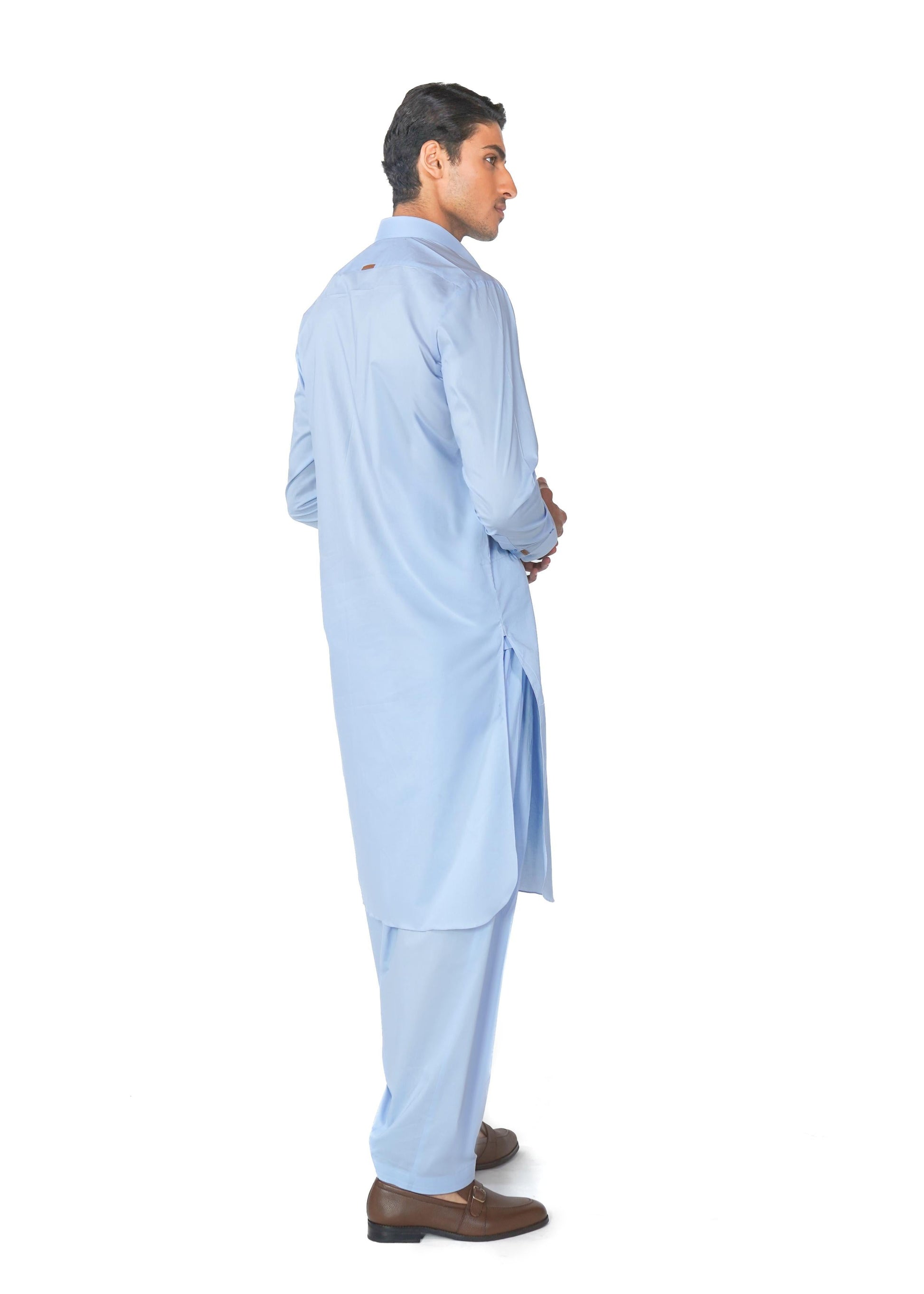 Kameez Shalwar Suit in Sky Blue Pima Cotton