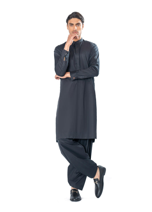 Kurta & Shalwar Set in Black Pima Cotton