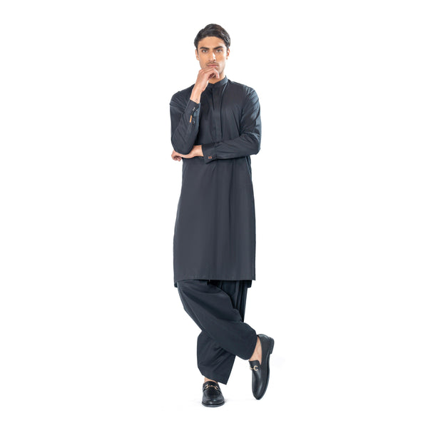Kurta & Shalwar Set in Black Pima Cotton