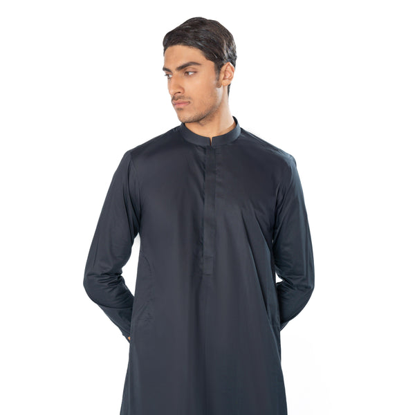 Kurta & Shalwar Set in Black Pima Cotton