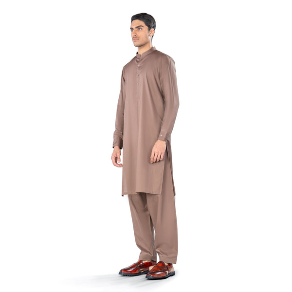 Kurta & Shalwar Set in Brown Egyptian Cotton
