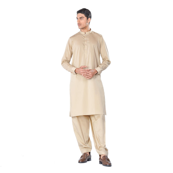 Kurta Shalwar Suit in Beige Brown Pima Cotton