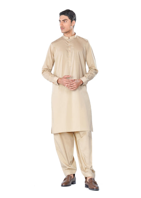 Kurta Shalwar Suit in Beige Brown Pima Cotton