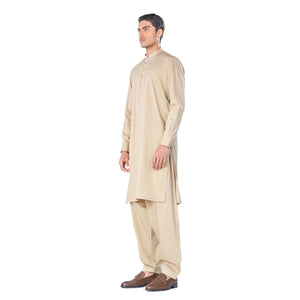 Kurta Shalwar Suit in Beige Brown Pima Cotton