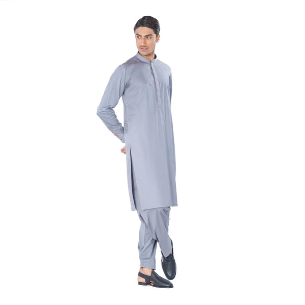 Light Grey Kurta & Shalwar Set in Pima Cotton