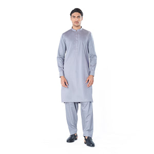 Light Grey Kurta & Shalwar Set in Pima Cotton