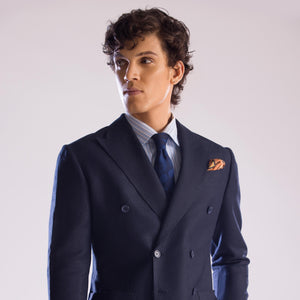 Mohtaram - Linen Double Breasted Suit in Midnight Blue