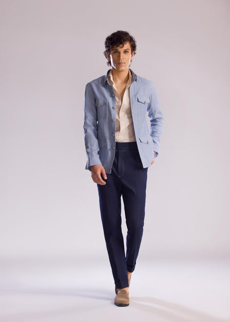 Linen Safari Overshirt in Sky Blue