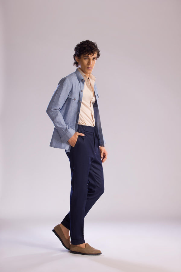 Linen Safari Overshirt in Sky Blue
